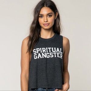 Spiritual Gangster Varsity Crop Tank in VNTG Black
